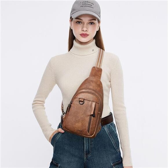 7L Sling Bag for Women Men Leather Small Sling Backpack Daypack Anti Theft Fanny main image 6